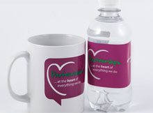 branded mug and water bottle